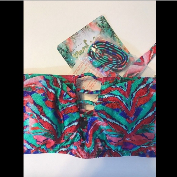 NWT! Luli Fama Strappy V Cut Out Print Bandeau Top - Picture 5 of 7